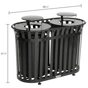 Global Industrial Outdoor Slatted Steel Receptacle, Black, 72 Gallon Capacity, 54-1/2" x 41-3/4", Rain Cap Lid