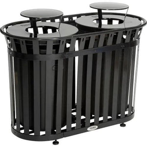 Global Industrial Outdoor Slatted Steel Receptacle, Black, 72 Gallon Capacity, 54-1/2" x 41-3/4", Rain Cap Lid