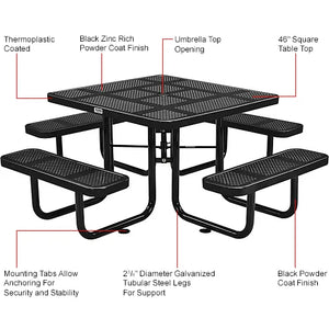 Global Industrial Thermoplastic Coated Metal Square Picnic Table, 46", Perforated Metal