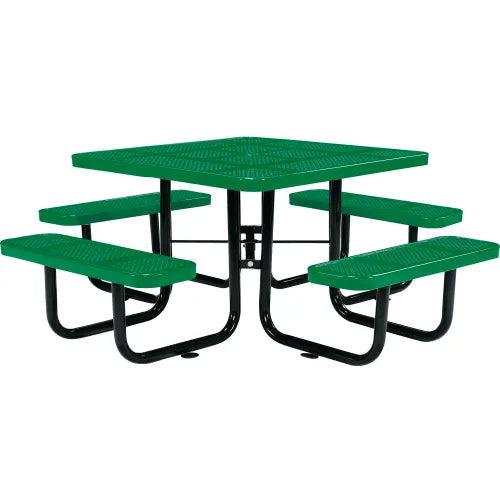 Global Industrial Thermoplastic Coated Metal 46" Square Picnic Table, Perforated Metal