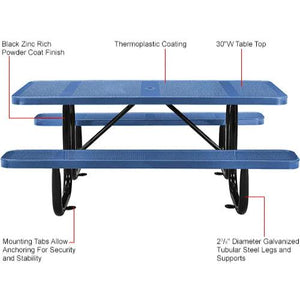 Global Industrial Thermoplastic Coated Metal Rectangular Picnic Table, 72" x 30", Perforated Metal