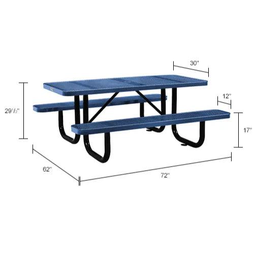 Global Industrial Thermoplastic Coated Metal Rectangular Picnic Table, 6' x 30", Perforated Metal