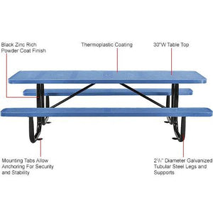 Global Industrial Thermoplastic Coated Metal Rectangular Picnic Table, 96" x 30", Perforated Metal