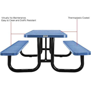 Global Industrial Thermoplastic Coated Metal Rectangular Picnic Table, 96" x 30", Perforated Metal