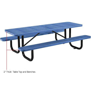 Global Industrial Thermoplastic Coated Metal Rectangular Picnic Table, 96" x 30", Perforated Metal