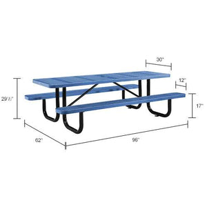 Global Industrial Thermoplastic Coated Metal Rectangular Picnic Table, 96" x 30", Perforated Metal