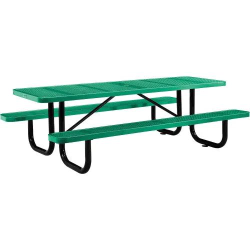 Global Industrial Thermoplastic Coated Metal Rectangular Picnic Table, 8' x 30", Perforated Metal