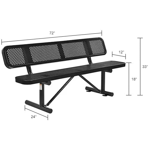 Global Industrial Thermoplastic Coated Metal Bench with Backrest, 6', Perforated Metal