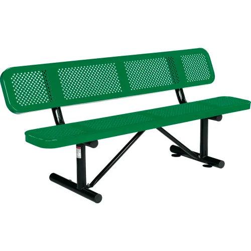 Global Industrial Thermoplastic Coated Metal Bench with Backrest, 6', Perforated Metal