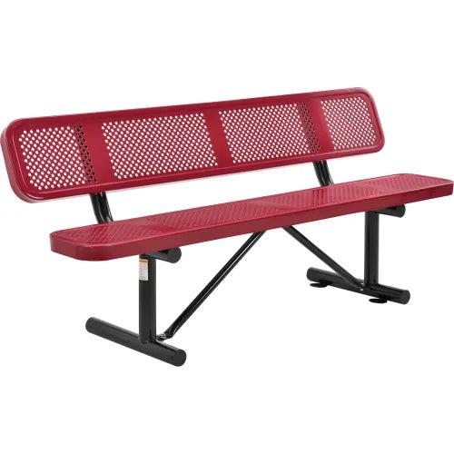 Global Industrial Thermoplastic Coated Metal Bench with Backrest, 6', Perforated Metal