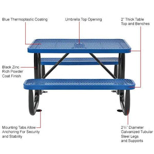 Global Industrial Thermoplastic Coated Metal Rectangular Picnic Table, 48" x 30", Expanded Metal