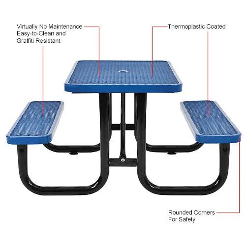 Global Industrial Thermoplastic Coated Metal Rectangular Picnic Table, 4' x 30", Expanded Metal