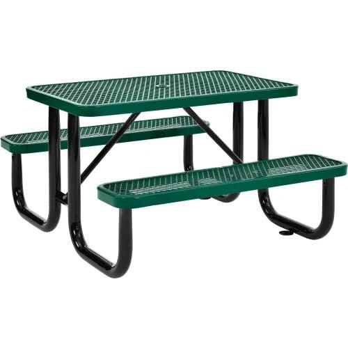 Global Industrial Thermoplastic Coated Metal Rectangular Picnic Table, 4' x 30", Expanded Metal