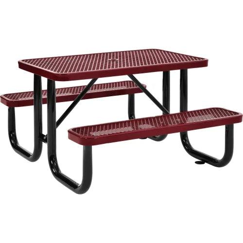 Global Industrial Thermoplastic Coated Metal Rectangular Picnic Table, 4' x 30", Expanded Metal