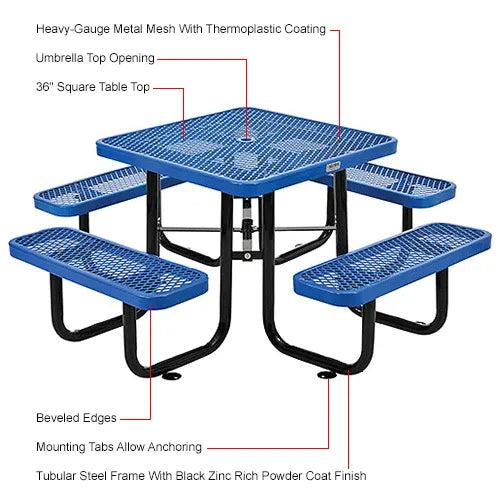 Global Industrial Thermoplastic Coated Metal 36" Square Picnic Table, Expanded Metal