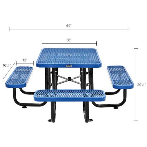 Global Industrial Thermoplastic Coated Metal 36" Square Picnic Table, Expanded Metal