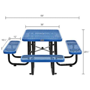 Global Industrial Thermoplastic Coated Metal Square Picnic Table, 36", Expanded Metal