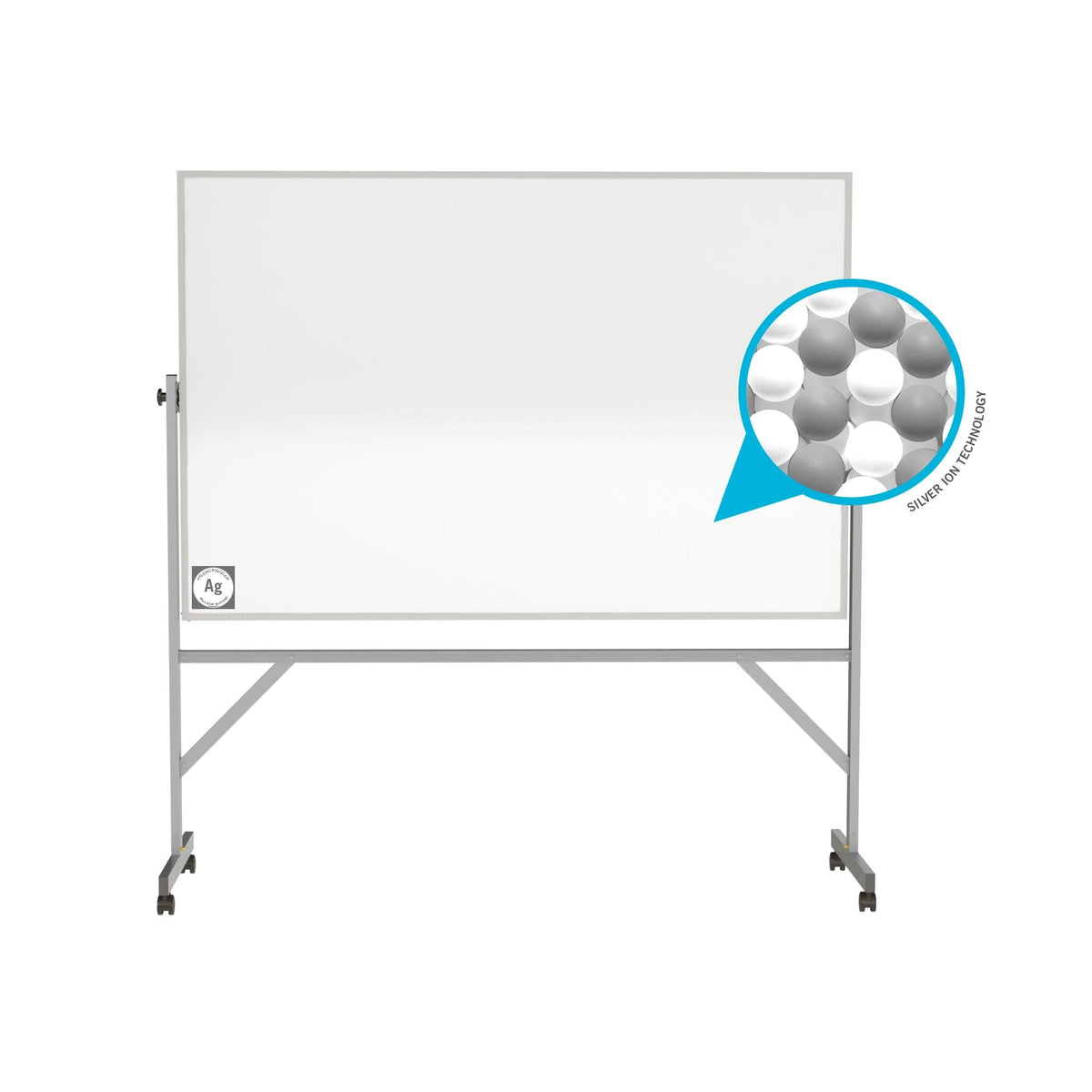 Hygienic Magnetic Porcelain Mobile Reversible Whiteboard with Aluminum Frame
