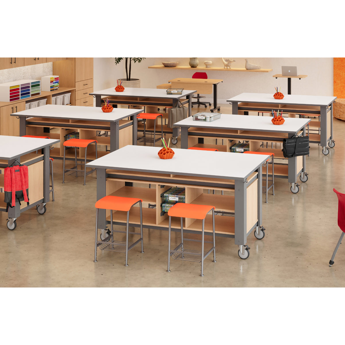 Innovation Table STEM/STEAM Table with Base Shelves and Storage Trays, Dry-Erase Laminate Whiteboard Top, 72" x 47"