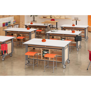 Innovation Table STEM/STEAM Table with Base Shelves and Storage Trays, Dry-Erase Laminate Whiteboard Top, 72" x 47"