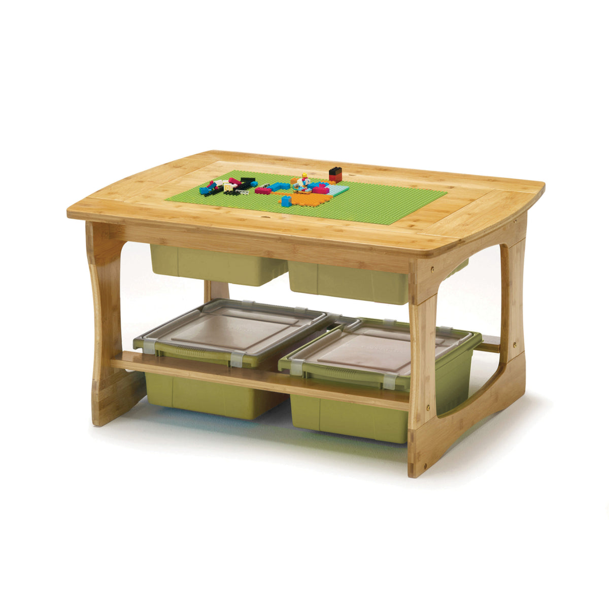 Bamboo Sensory and Construction Bricks Table with Sage Tubs