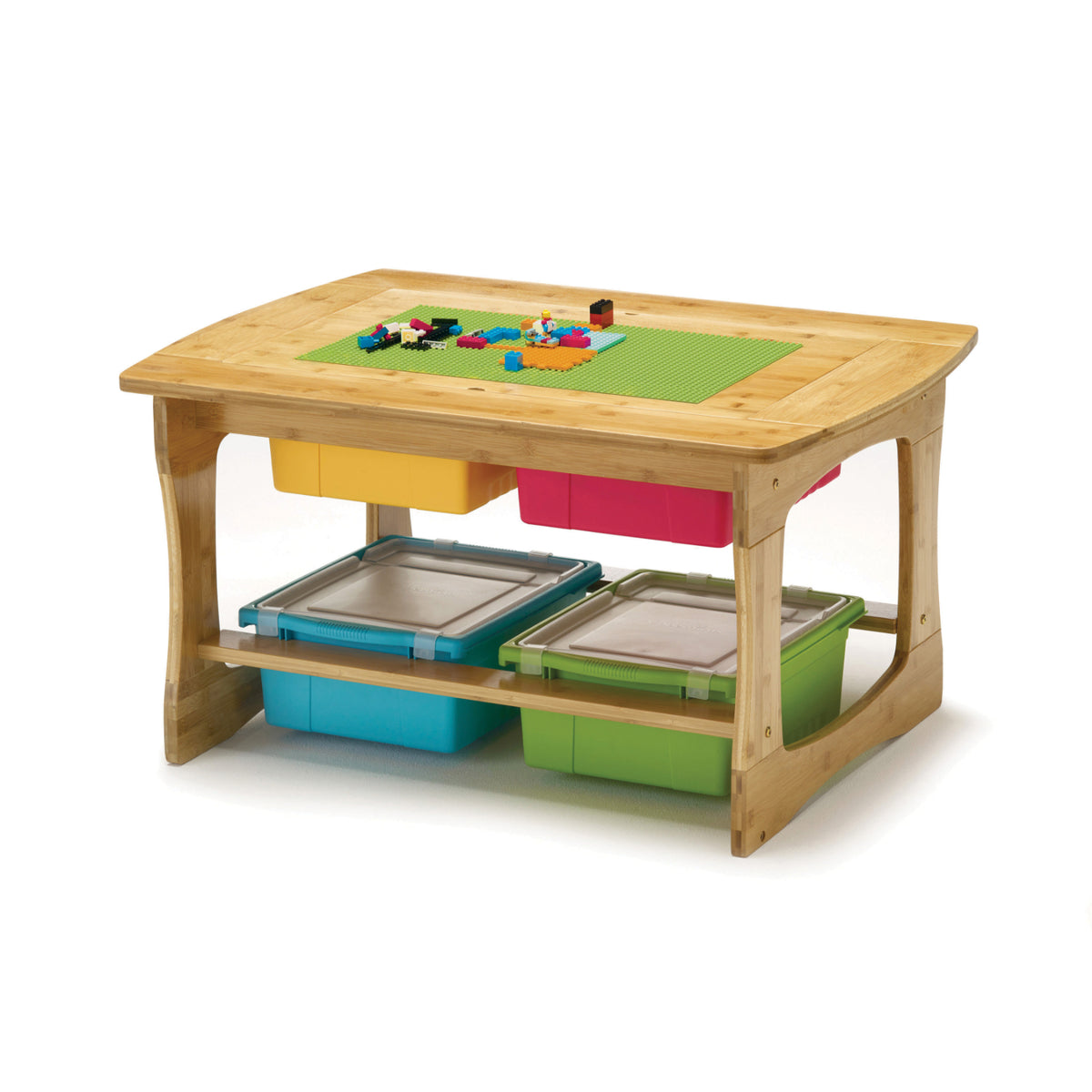 Bamboo Sensory and Construction Bricks Table with Vibrant Mixed Tub Combo