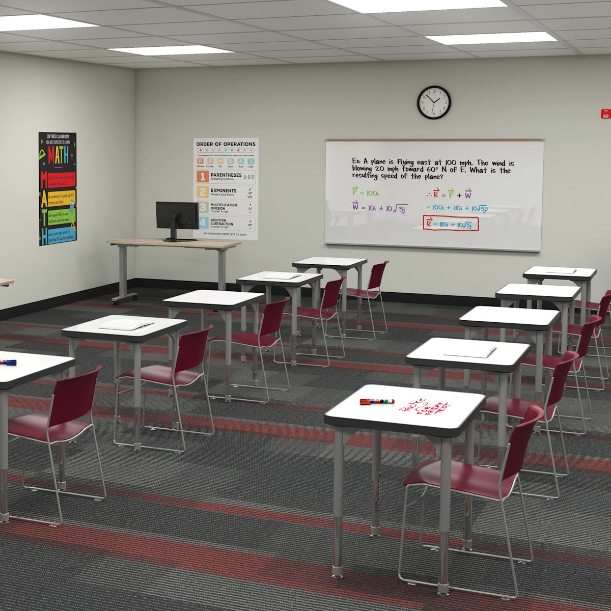 Hierarchy Rectangle Desk + Porcelain Steel Dry Erase Whiteboard Top, 34.4" W x 23.9" D, LIFETIME WARRANTY