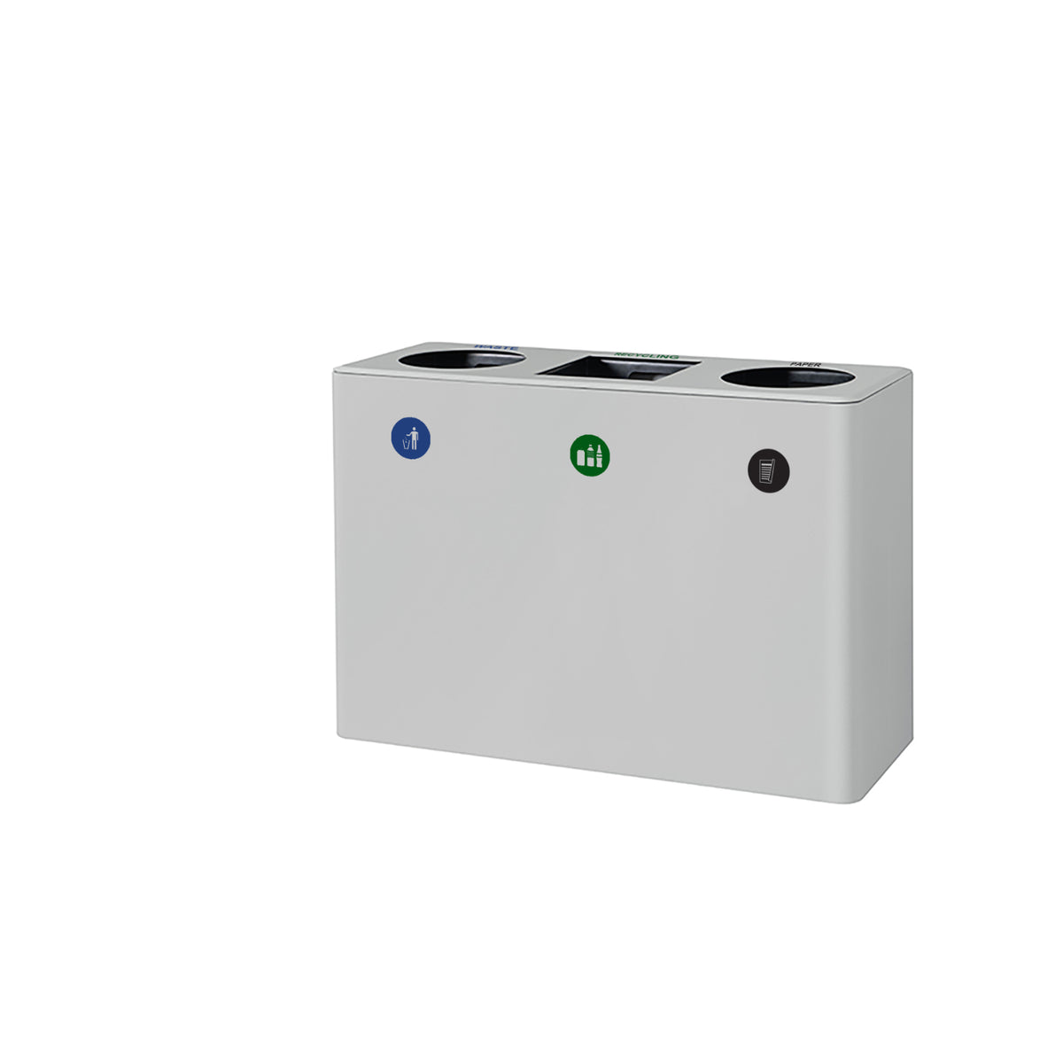 Dunk Indoor Triple Compartment Painted Steel Waste Receptacle, 37" W x 13-3/8" D x 25-5/8" H