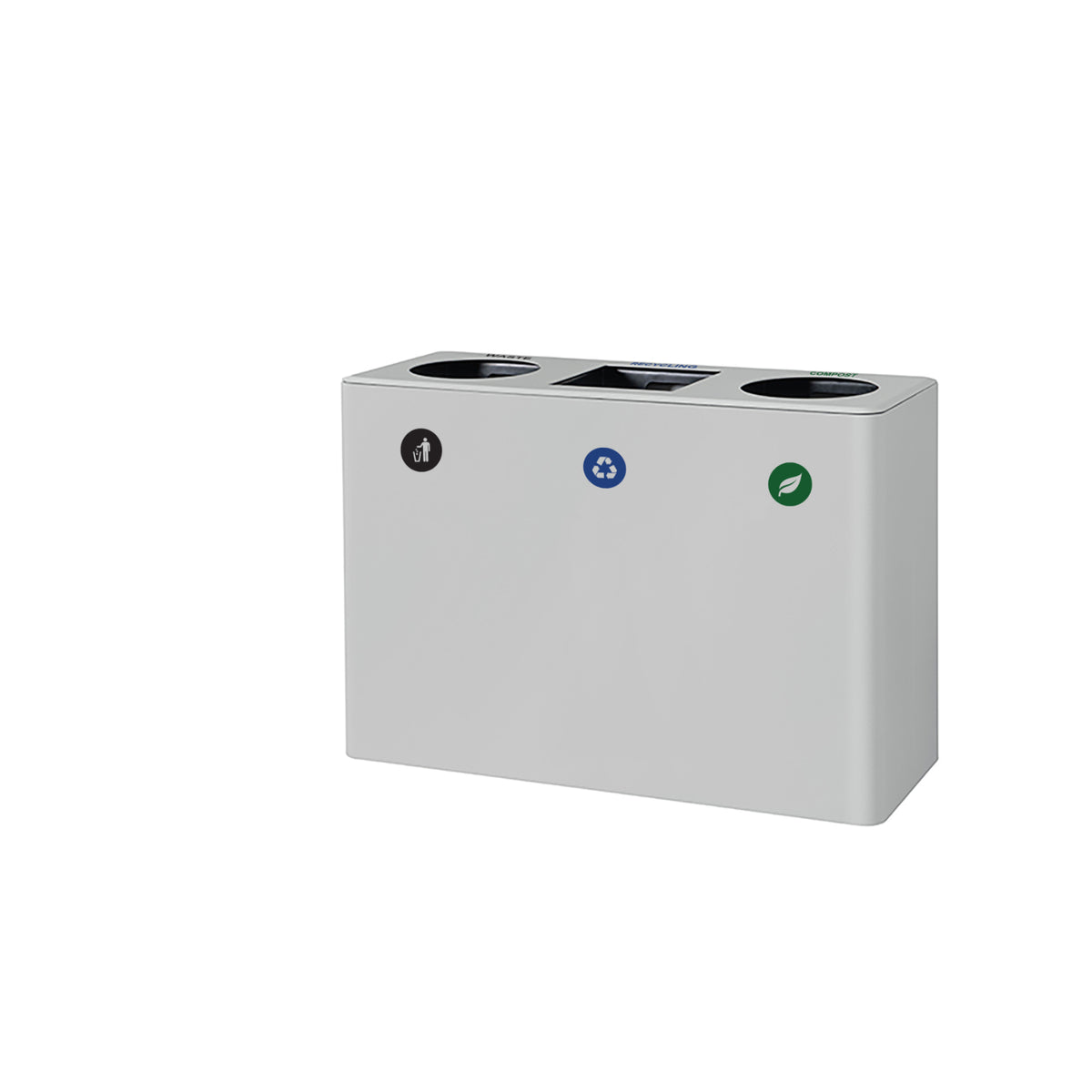 Dunk Indoor Triple Compartment Painted Steel Waste Receptacle, 37" W x 13-3/8" D x 25-5/8" H