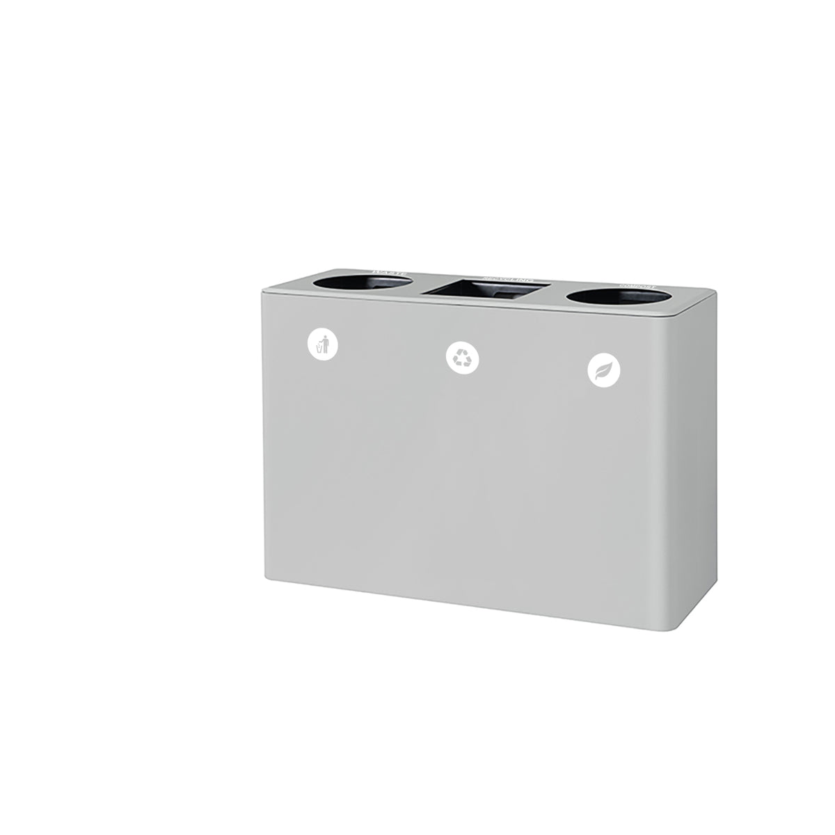 Dunk Indoor Triple Compartment Painted Steel Waste Receptacle, 37" W x 13-3/8" D x 25-5/8" H