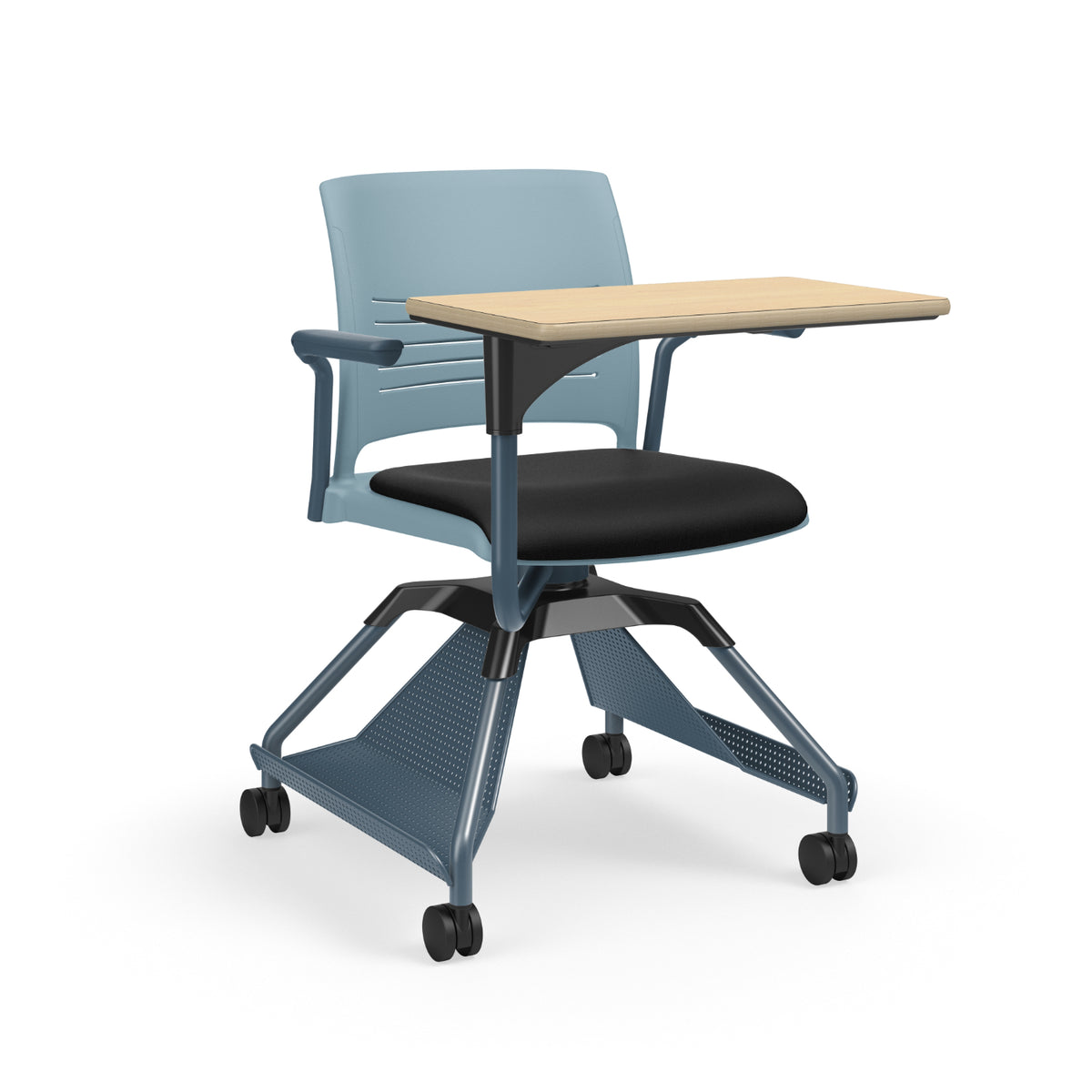 Learn2® Strive Mobile Seating, Cantilever Armchair with Laminate Worksurface, Accessory Rack Upholstered Seat/Polypropylene Back, FREE SHIPPING