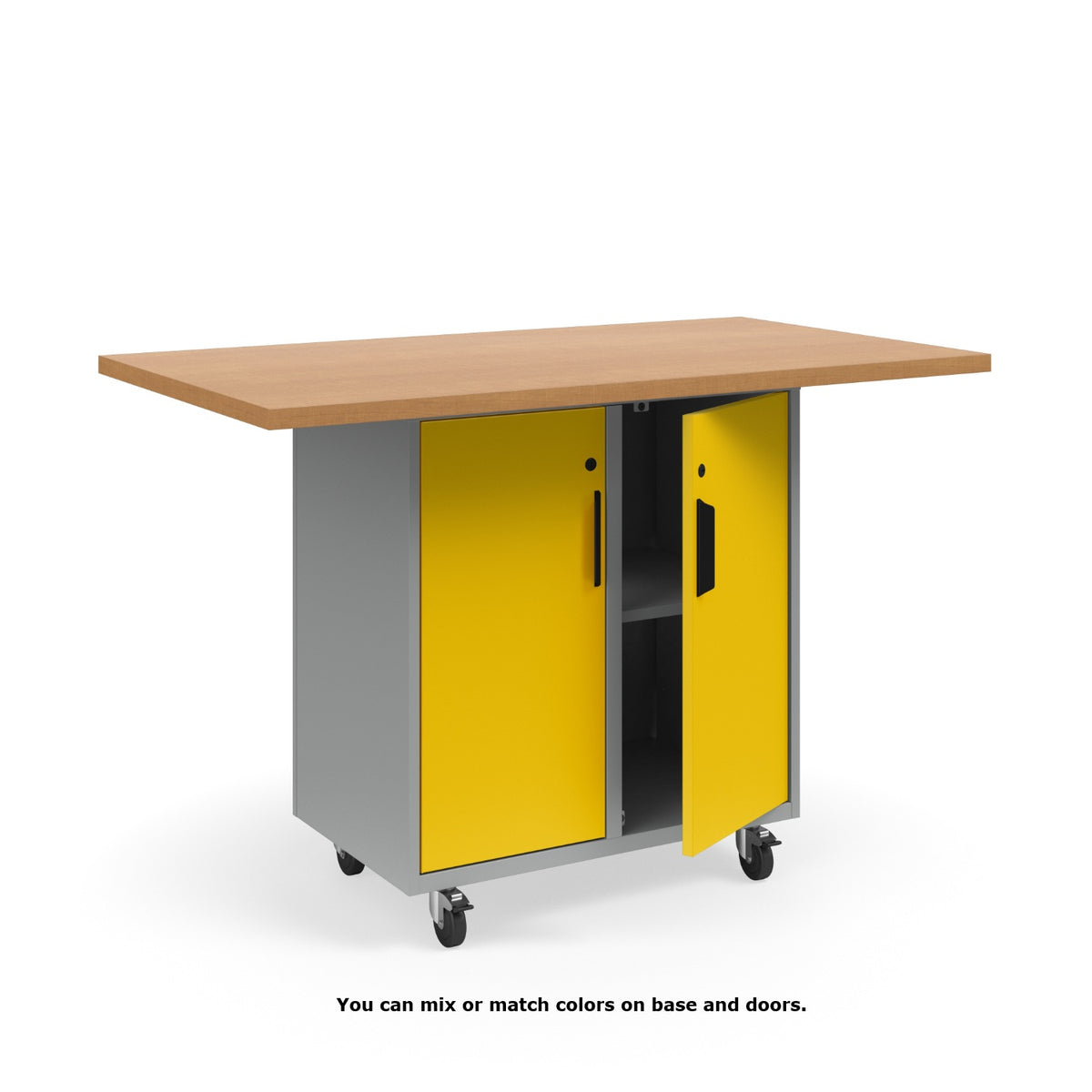KI Ruckus Mobile Worktable, Single-Faced 2x2 Cubby Storage with Doors, 54" W x 30" D, 1-1/4" Laminate Top, FREE SHIPPING