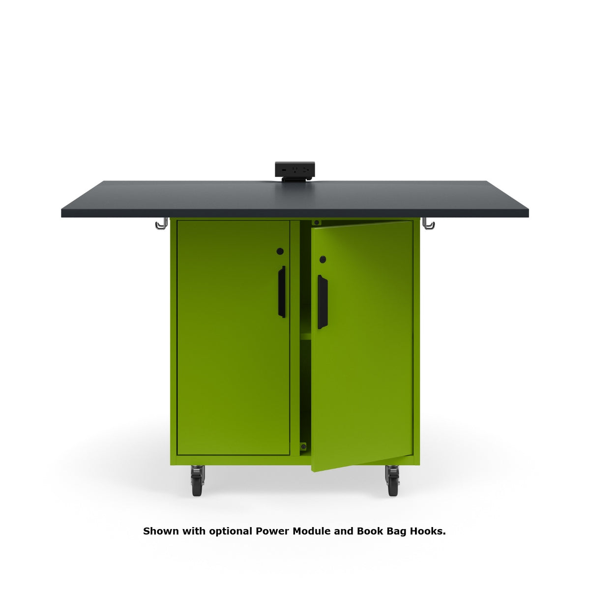 KI Ruckus Mobile Worktable, Single-Faced 2x2 Cubby Storage with Doors, 54" W x 30" D, 1" Black Phenolic Resin Top, FREE SHIPPING