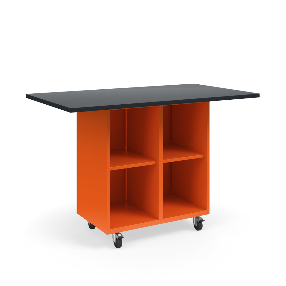 KI Ruckus Mobile Worktable, Single-Faced 2x2 Open Cubby Storage, 54" W x 30" H", 1" Black Phenolic Resin Top, FREE SHIPPING