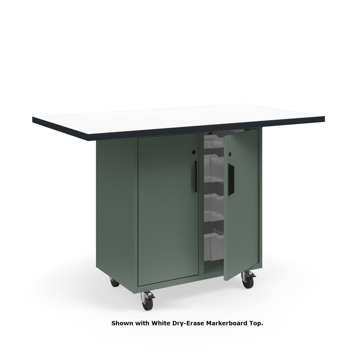 KI Ruckus Mobile Worktable, Single-Faced Tote Storage with Doors, 54" W x 30" D, (6) 6" & (2) 3" Totes, 1-1/4" Laminate Top, FREE SHIPPING
