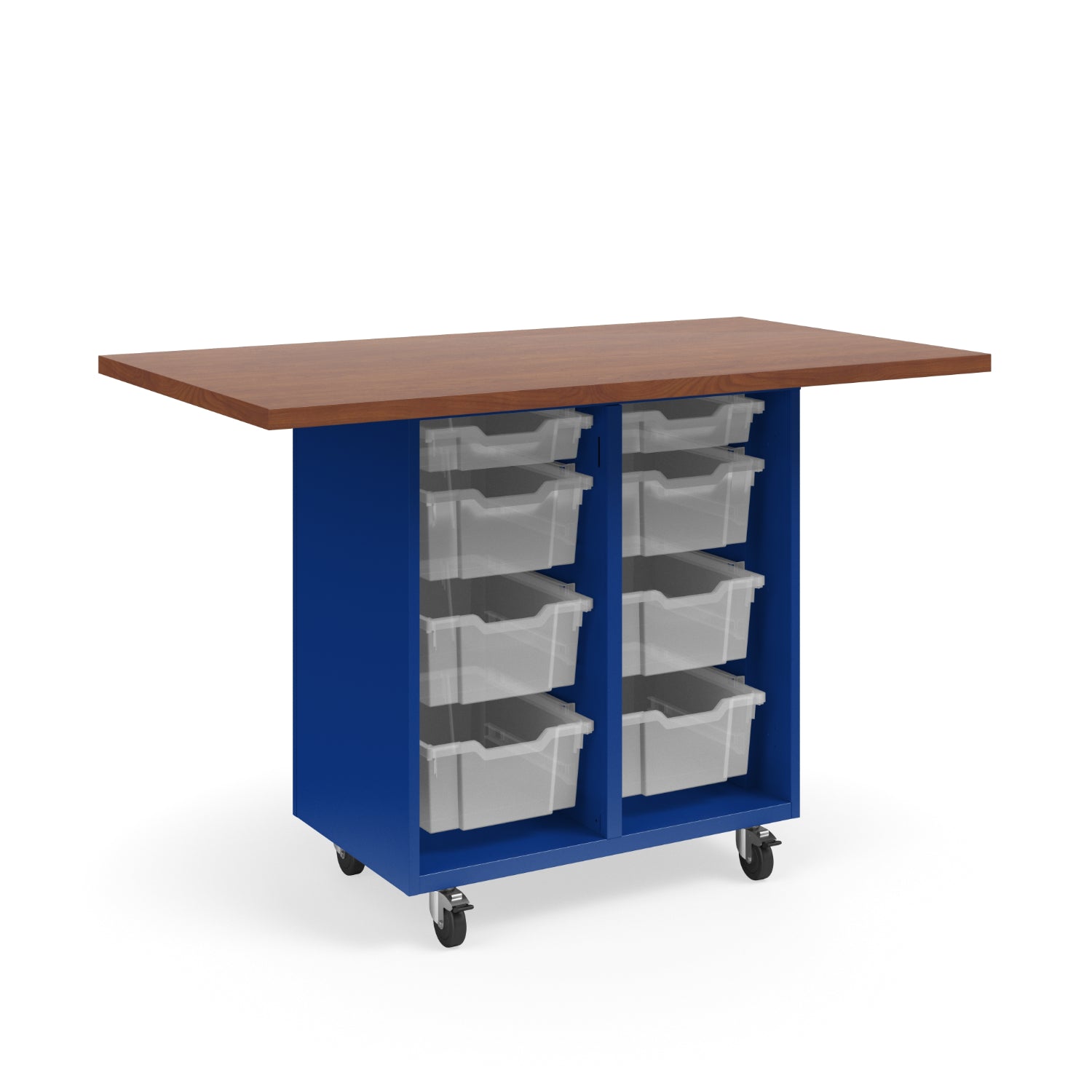 KI Ruckus Mobile Worktable, Single-Faced Open Tote Storage, 54" W x 30" D, (6) 6" & (2) 3" Totes, 1-1/4" Laminate Top, FREE SHIPPING