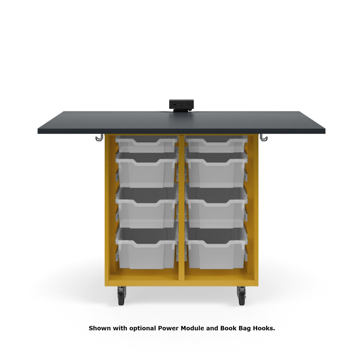 KI Ruckus Mobile Worktable, Single-Faced Open Tote Storage, 54" W x 30" D, (6) 6" & (2) 3" Totes, 1" Black Phenolic Resin Top, FREE SHIPPING