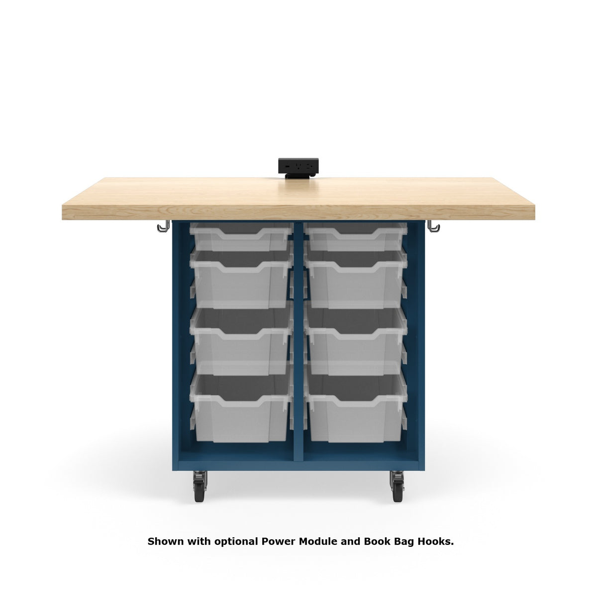 KI Ruckus Mobile Worktable, Single-Faced Open Tote Storage, 54" W x 30" D, (6) 6" & (2) 3" Totes, 1-3/4" Maple Butcher Block Wood Top, FREE SHIPPING