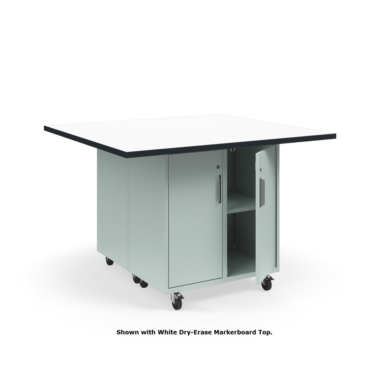 KI Ruckus Mobile Worktable, Double-Faced 2x2 Cubby Storage with Doors, 54" W x 48" D, 1-1/4" Laminate Top, FREE SHIPPING