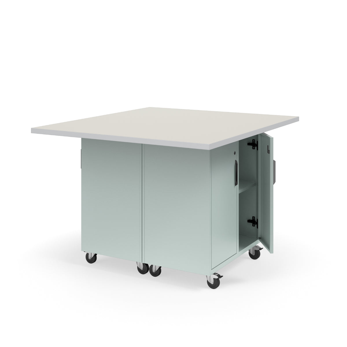 KI Ruckus Mobile Worktable, Double-Faced 2x2 Cubby Storage with Doors, 54" W x 48" D, 1-1/4" Laminate Top, FREE SHIPPING