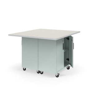 Ruckus Mobile Worktable, Double-Faced 2x2 Cubby Storage with Doors, 54" W x 48" D, 1-1/4" Laminate Top, FREE SHIPPING