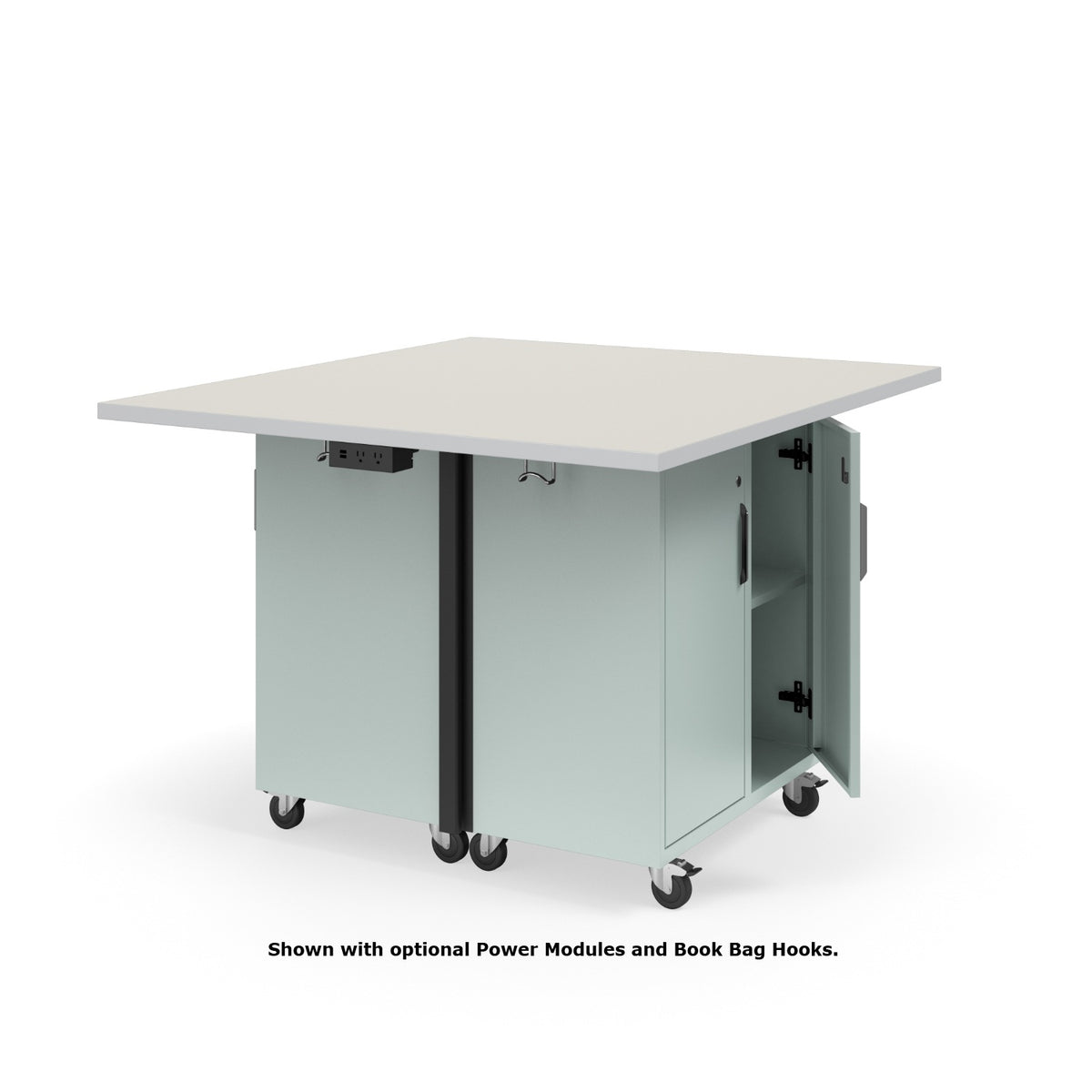 KI Ruckus Mobile Worktable, Double-Faced 2x2 Cubby Storage with Doors, 54" W x 48" D, 1-1/4" Laminate Top, FREE SHIPPING