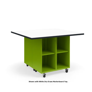 Ruckus Mobile Worktable, Double-Faced 2x2 Open Cubby Storage, 54" W x 48" D, 1-1/4" Laminate Top, FREE SHIPPING