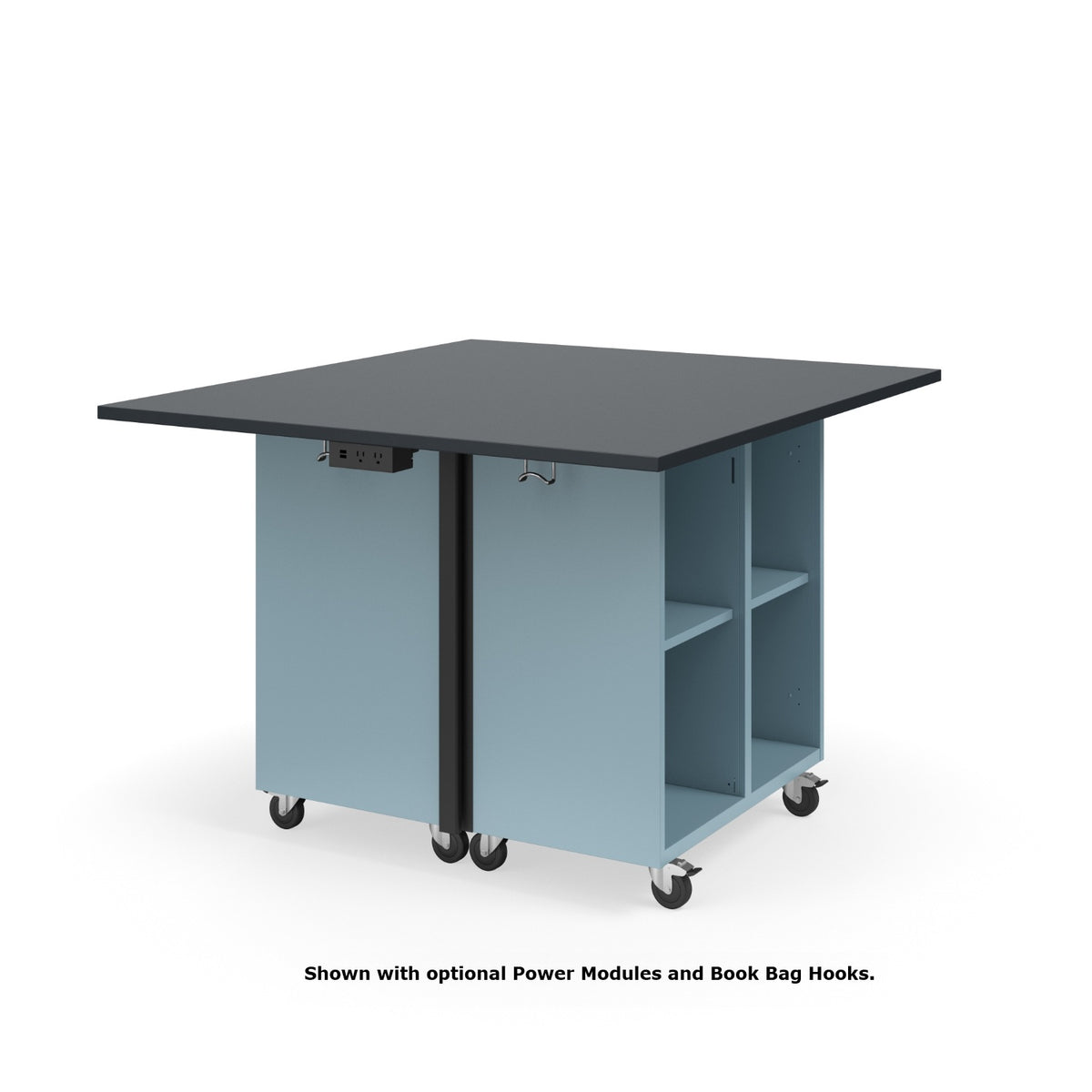KI Ruckus Mobile Worktable, Double-Faced 2x2 Open Cubby Storage, 54" W x 48" D, 1" Black Phenolic Resin Top, FREE SHIPPING