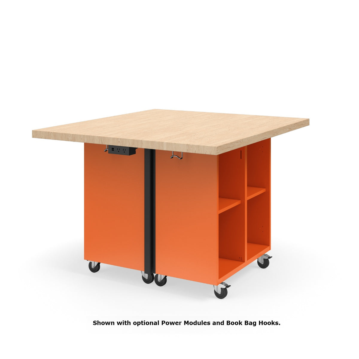 KI Ruckus Mobile Worktable, Double-Faced 2x2 Open Cubby Storage, 54" W x 48" D, 1-3/4" Maple Butcher Block Wood Top, FREE SHIPPING