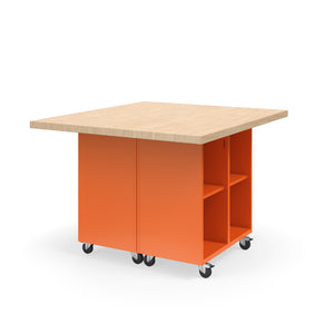 Ruckus Mobile Worktable, Double-Faced 2x2 Open Cubby Storage, 54" W x 48" D, 1-3/4" Maple Butcher Block Wood Top, FREE SHIPPING
