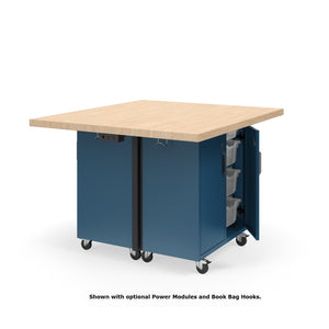 Ruckus Mobile Worktable, Double-Faced Cubby and Tote Storage with Doors, 54" W x 48" D, (6) 6" & (2) 3" Totes, 1-3/4" Maple Butcher Block Wood Top, FREE SHIPPING
