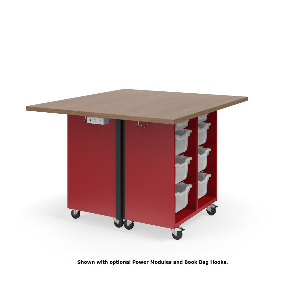 KI Ruckus Mobile Worktable, Double-Faced Open Cubby and Tote Storage, 54" W x 48" D, (6) 6" & (2) 3" Totes, 1-1/4" Laminate Top, FREE SHIPPING