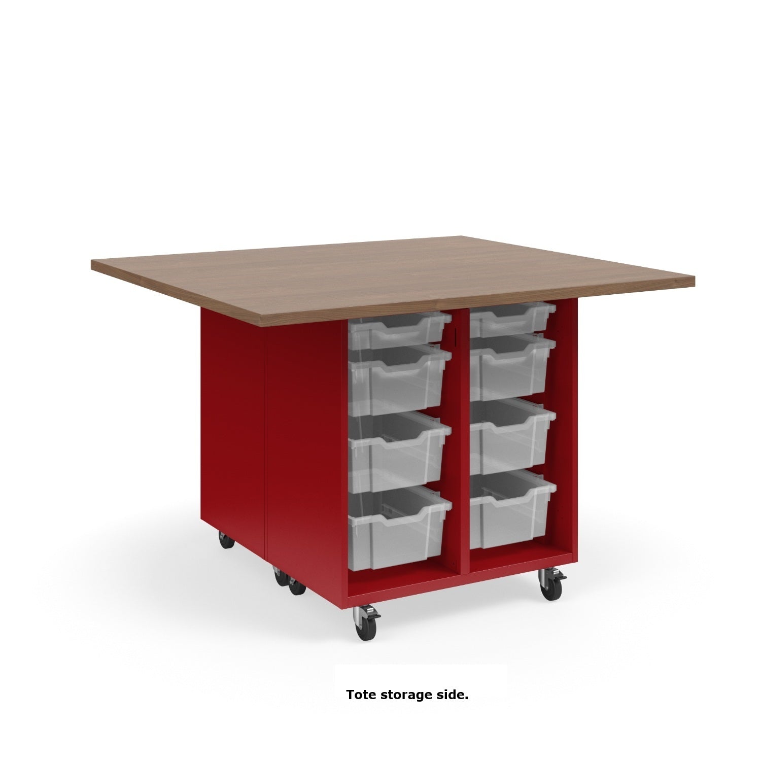KI Ruckus Mobile Worktable, Double-Faced Open Cubby and Tote Storage, 54" W x 48" D, (6) 6" & (2) 3" Totes, 1-1/4" Laminate Top, FREE SHIPPING