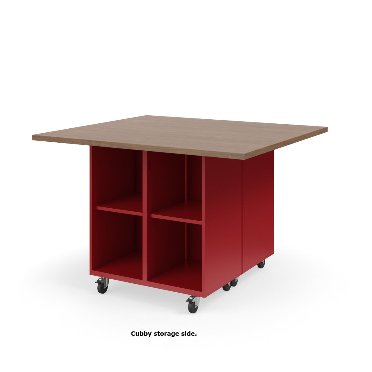 KI Ruckus Mobile Worktable, Double-Faced Open Cubby and Tote Storage, 54" W x 48" D, (6) 6" & (2) 3" Totes, 1-1/4" Laminate Top, FREE SHIPPING